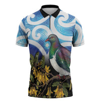 Kekeru New Zealand Matariki Zipper Polo Shirt Kukupa Kowhai Maori New Year Blue Version