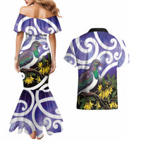 Kekeru New Zealand Matariki Couples Matching Mermaid Dress and Hawaiian Shirt Kukupa Kowhai Maori New Year Purple Version