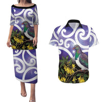 Kekeru New Zealand Matariki Couples Matching Puletasi and Hawaiian Shirt Kukupa Kowhai Maori New Year Purple Version