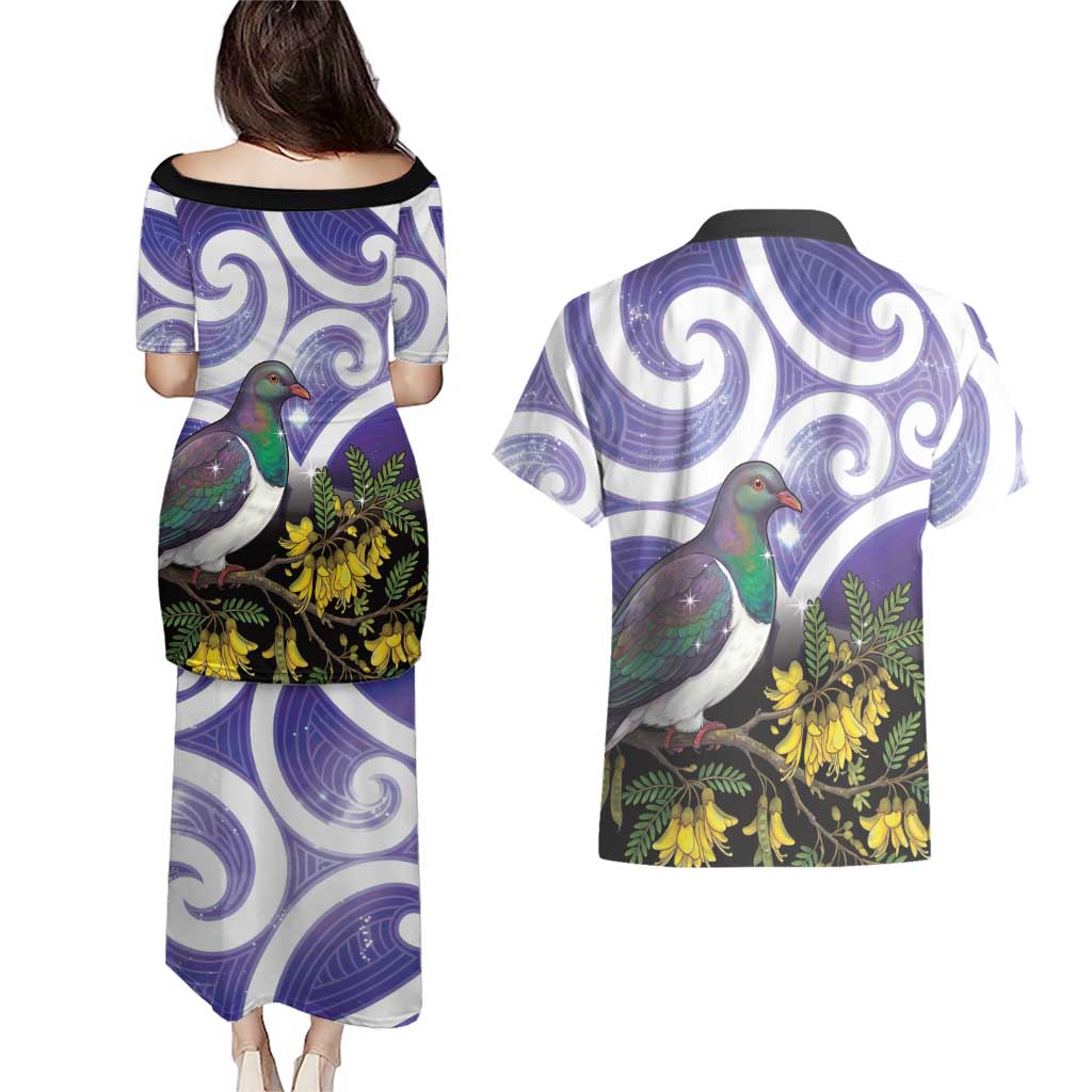Kekeru New Zealand Matariki Couples Matching Puletasi and Hawaiian Shirt Kukupa Kowhai Maori New Year Purple Version
