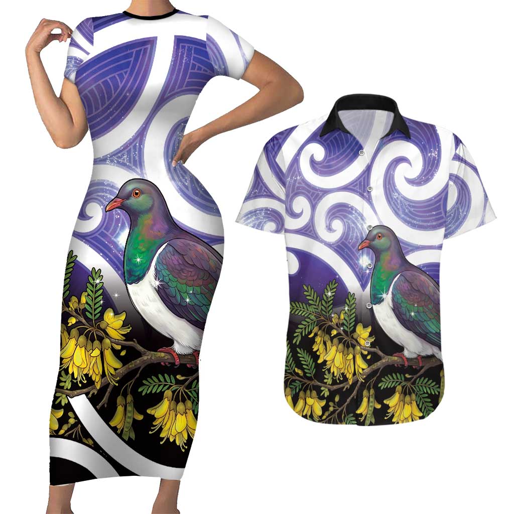 Kekeru New Zealand Matariki Couples Matching Short Sleeve Bodycon Dress and Hawaiian Shirt Kukupa Kowhai Maori New Year Purple Version LT14 Purple - Polynesian Pride
