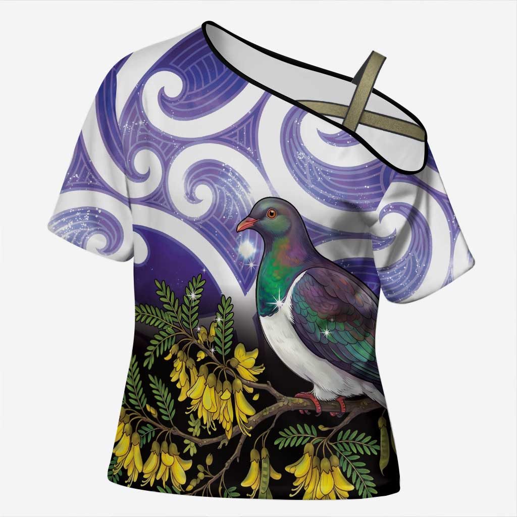 Kekeru New Zealand Matariki Cross Shoulder Shirt Kukupa Kowhai Maori New Year Purple Version LT14 Female Purple - Polynesian Pride