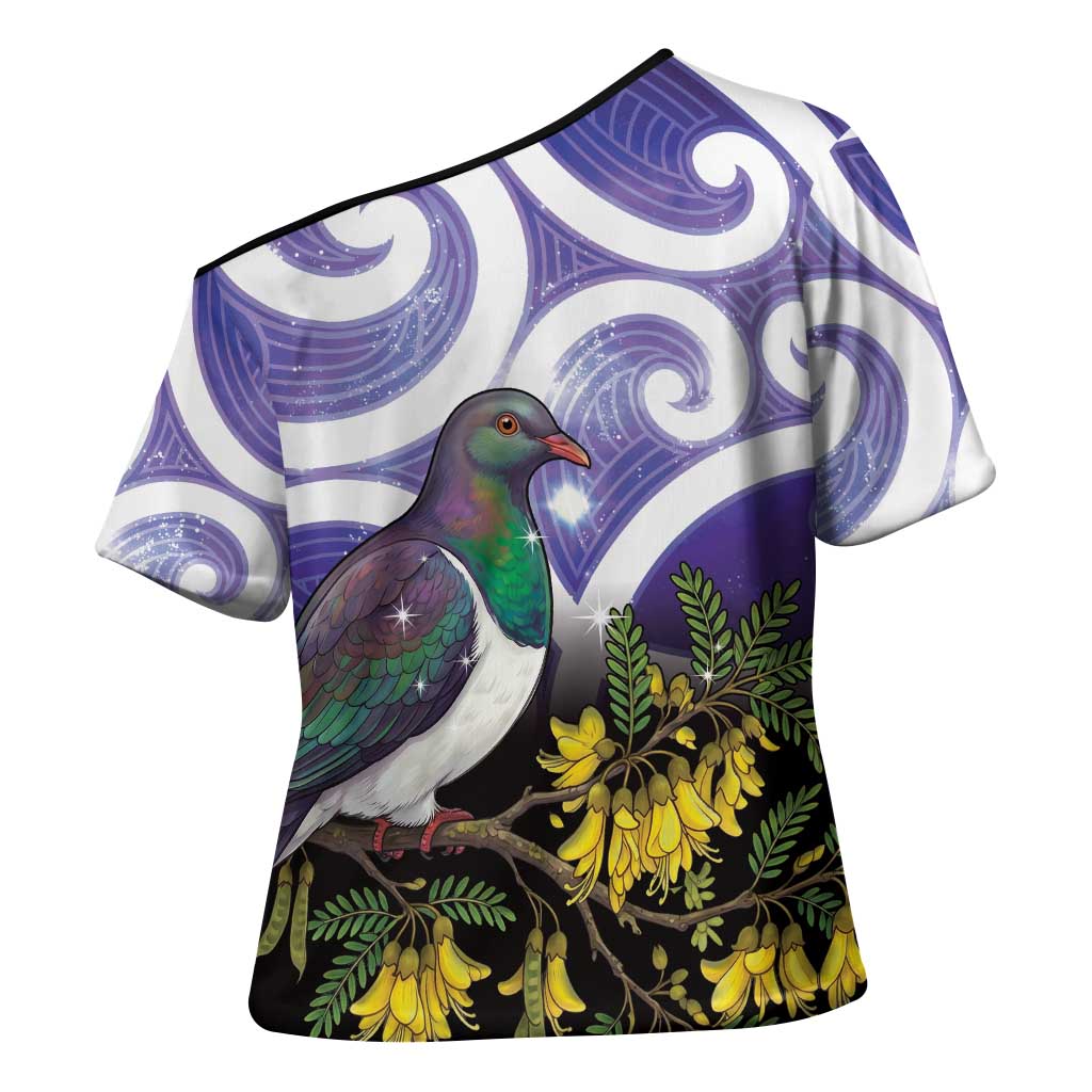Kekeru New Zealand Matariki Cross Shoulder Shirt Kukupa Kowhai Maori New Year Purple Version