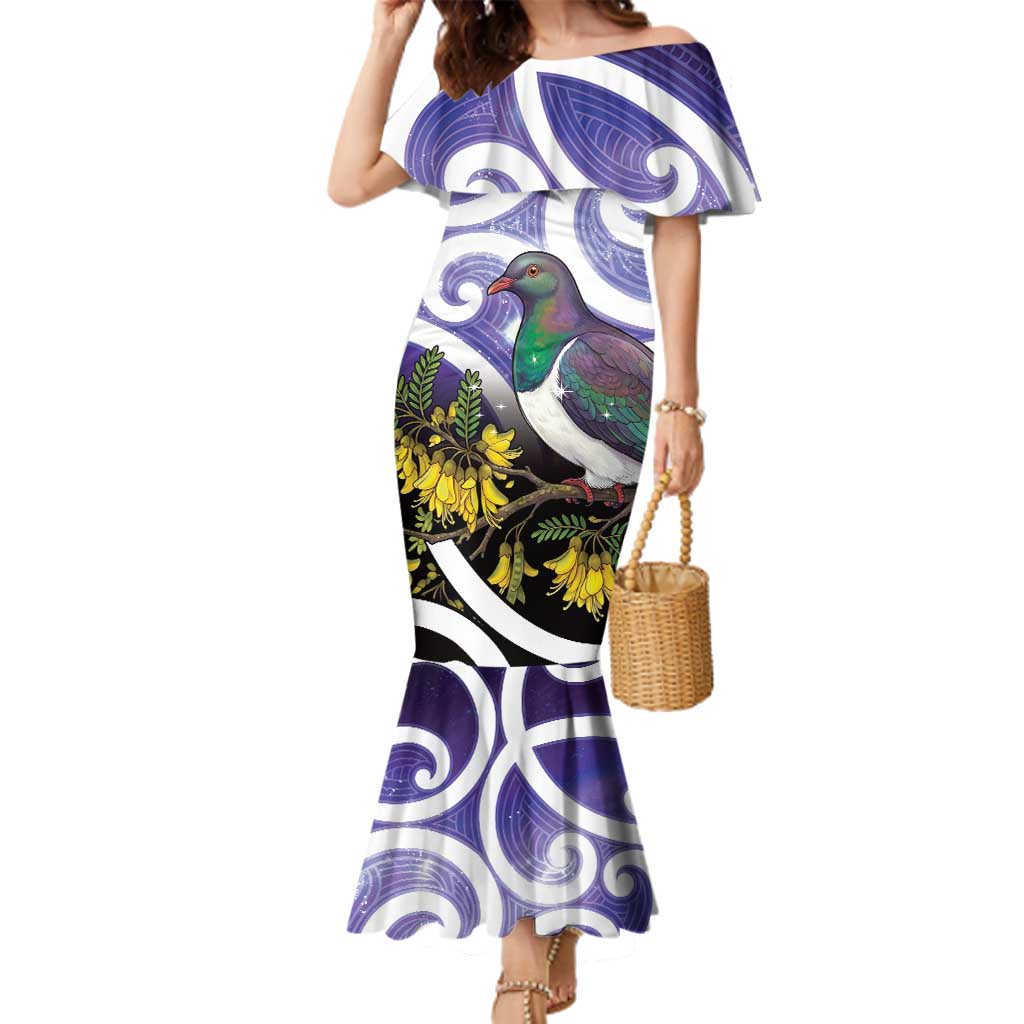 Kekeru New Zealand Matariki Family Matching Mermaid Dress and Hawaiian Shirt Kukupa Kowhai Maori New Year Purple Version