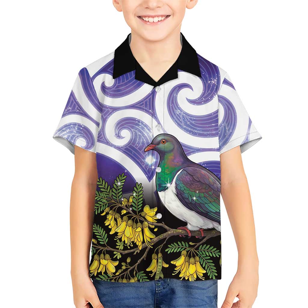 Kekeru New Zealand Matariki Family Matching Off Shoulder Short Dress and Hawaiian Shirt Kukupa Kowhai Maori New Year Purple Version