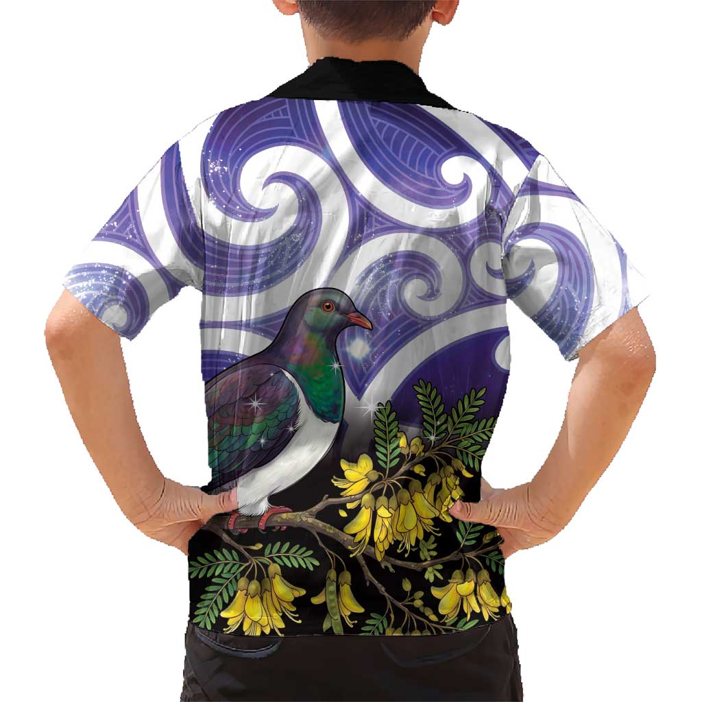 Kekeru New Zealand Matariki Family Matching Short Sleeve Bodycon Dress and Hawaiian Shirt Kukupa Kowhai Maori New Year Purple Version