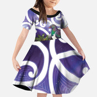 Kekeru New Zealand Matariki Family Matching Short Sleeve Bodycon Dress and Hawaiian Shirt Kukupa Kowhai Maori New Year Purple Version