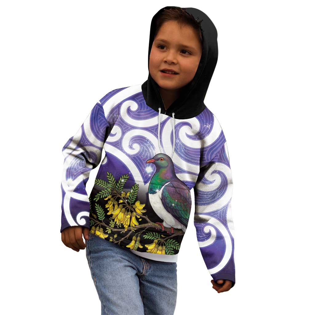 Kekeru New Zealand Matariki Kid Hoodie Kukupa Kowhai Maori New Year Purple Version