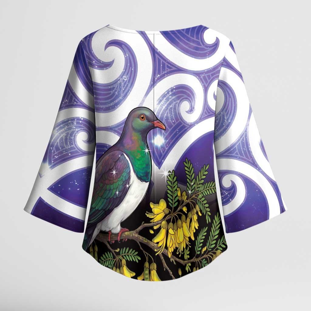 Kekeru New Zealand Matariki Kimono Sleeve Blouse Kukupa Kowhai Maori New Year Purple Version