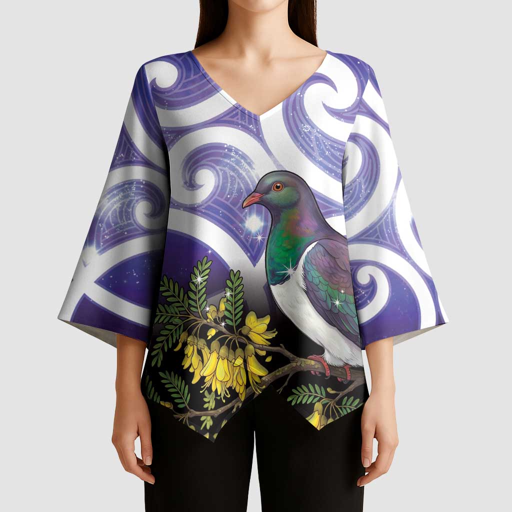 Kekeru New Zealand Matariki Kimono Sleeve Blouse Kukupa Kowhai Maori New Year Purple Version