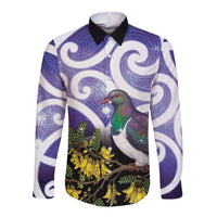 Kekeru New Zealand Matariki Long Sleeve Button Shirt Kukupa Kowhai Maori New Year Purple Version