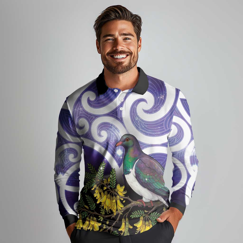 Kekeru New Zealand Matariki Long Sleeve Polo Shirt Kukupa Kowhai Maori New Year Purple Version