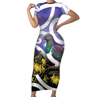 Kekeru New Zealand Matariki Short Sleeve Bodycon Dress Kukupa Kowhai Maori New Year Purple Version