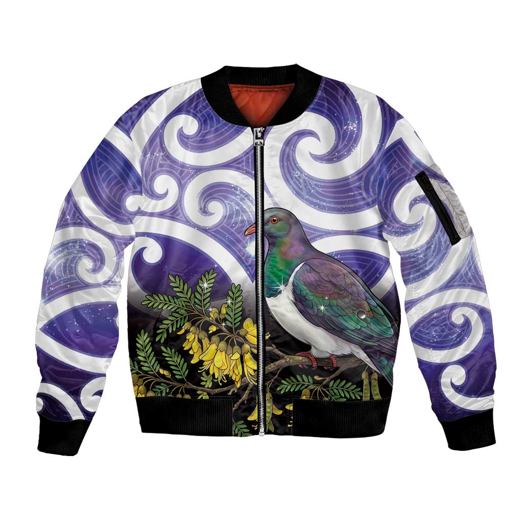 Kekeru New Zealand Matariki Sleeve Zip Bomber Jacket Kukupa Kowhai Maori New Year Purple Version LT14 Unisex Purple - Polynesian Pride