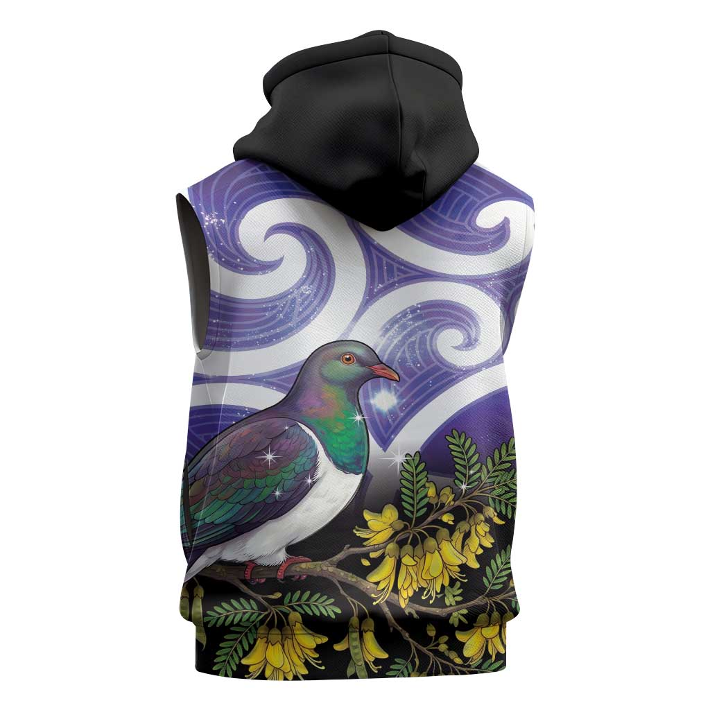 Kekeru New Zealand Matariki Sleeveless Zip Hoodie Kukupa Kowhai Maori New Year Purple Version