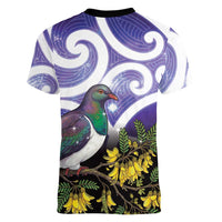 Kekeru New Zealand Matariki Women V-Neck T-Shirt Kukupa Kowhai Maori New Year Purple Version