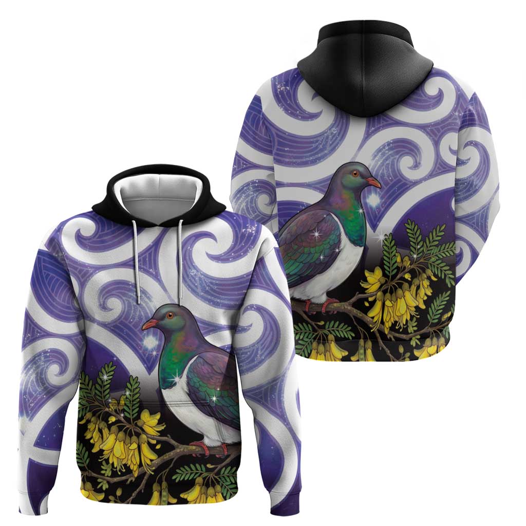 Kekeru New Zealand Matariki Zip Hoodie Kukupa Kowhai Maori New Year Purple Version
