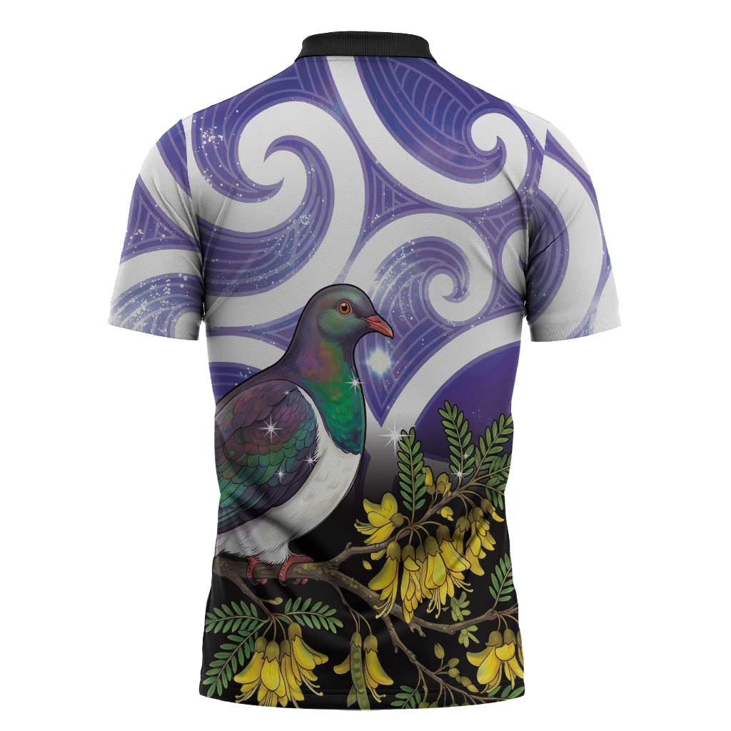Kekeru New Zealand Matariki Zipper Polo Shirt Kukupa Kowhai Maori New Year Purple Version