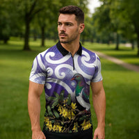 Kekeru New Zealand Matariki Zipper Polo Shirt Kukupa Kowhai Maori New Year Purple Version