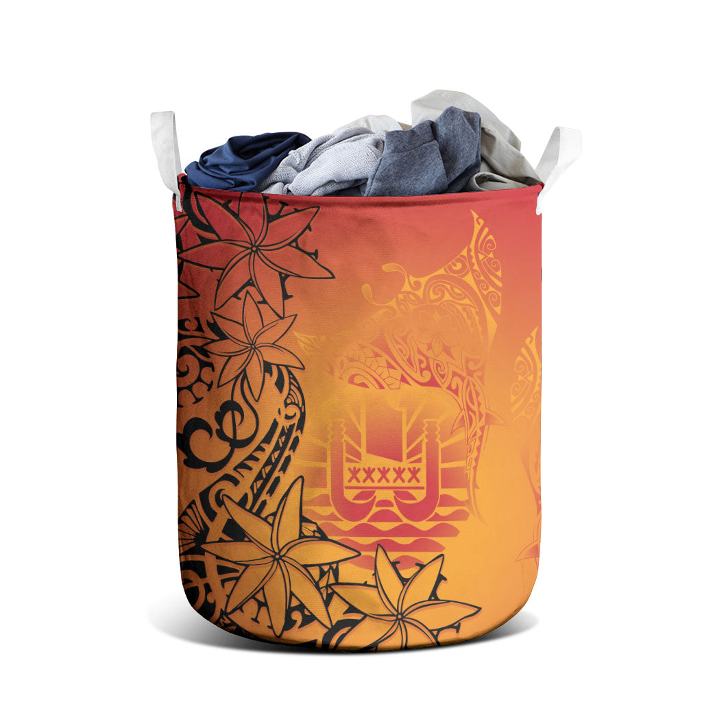 French Polynesia Manta Ray Tattoo Laundry Basket Tahiti Hahalua Tiare Maori Gradient Style LT14 - Polynesian Pride