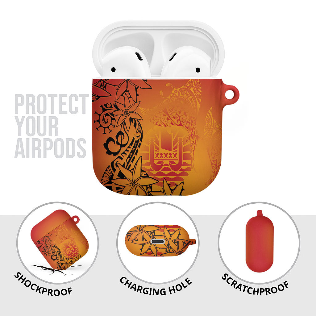French Polynesia Manta Ray Tattoo AirPods Case Tahiti Hahalua Tiare Maori Gradient Style LT14 - Polynesian Pride