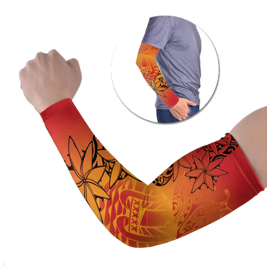 French Polynesia Manta Ray Tattoo Arm Sleeves Tahiti Hahalua Tiare Maori Gradient Style LT14 Set of 2 Orange - Polynesian Pride