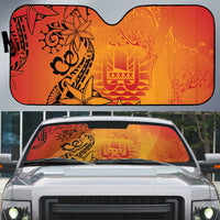 French Polynesia Manta Ray Tattoo Auto Sun Shade Tahiti Hahalua Tiare Maori Gradient Style LT14 Orange - Polynesian Pride