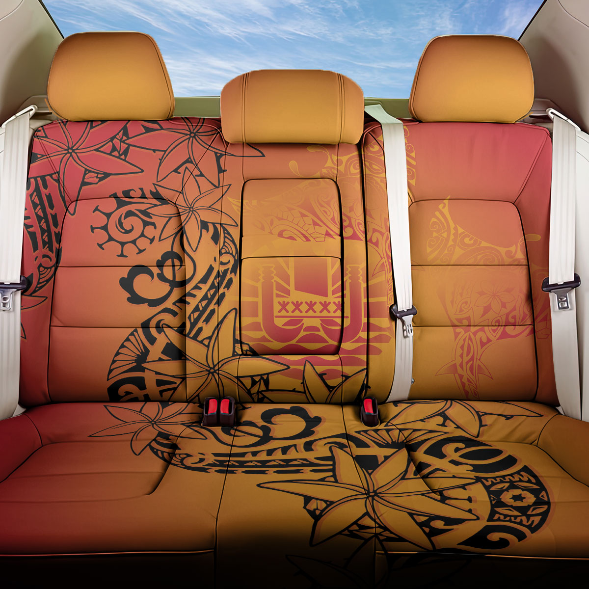 French Polynesia Manta Ray Tattoo Back Car Seat Cover Tahiti Hahalua Tiare Maori Gradient Style LT14 One Size Orange - Polynesian Pride