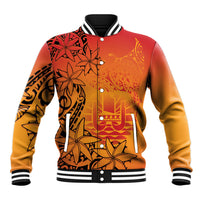 French Polynesia Manta Ray Tattoo Baseball Jacket Tahiti Hahalua Tiare Maori Gradient Style LT14 Unisex Orange - Polynesian Pride