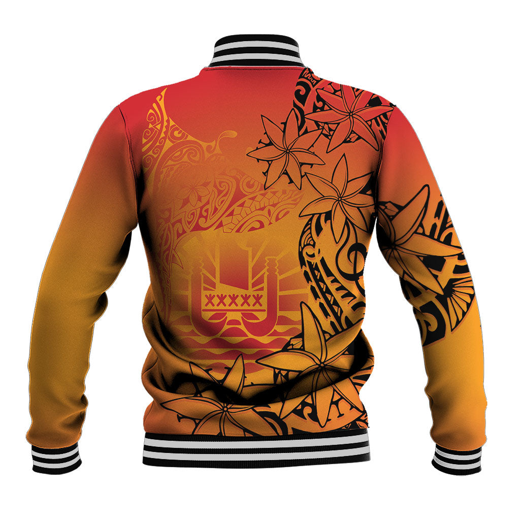 French Polynesia Manta Ray Tattoo Baseball Jacket Tahiti Hahalua Tiare Maori Gradient Style LT14 - Polynesian Pride