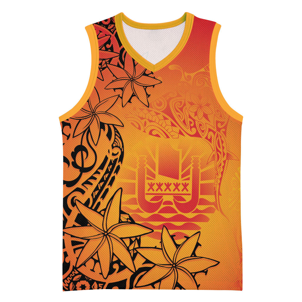 French Polynesia Manta Ray Tattoo Basketball Jersey Tahiti Hahalua Tiare Maori Gradient Style LT14 Unisex Orange - Polynesian Pride