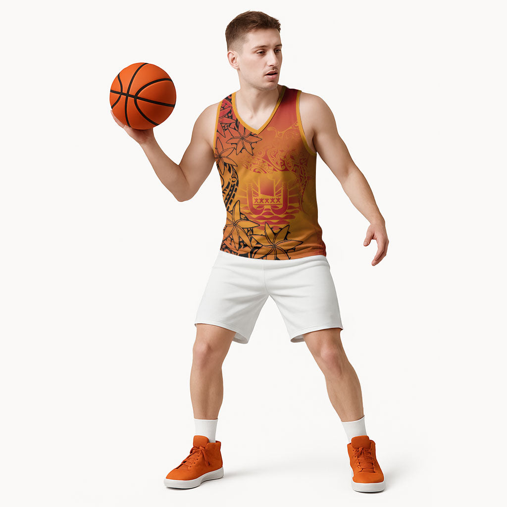 French Polynesia Manta Ray Tattoo Basketball Jersey Tahiti Hahalua Tiare Maori Gradient Style LT14 - Polynesian Pride