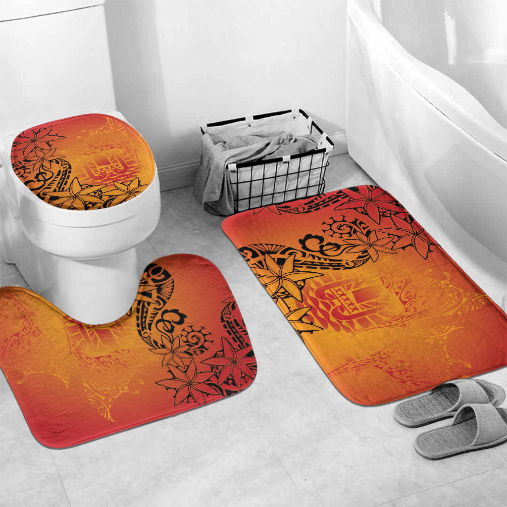 French Polynesia Manta Ray Tattoo Bathroom Set Tahiti Hahalua Tiare Maori Gradient Style LT14 Mat Set Only (3 pcs) One Size Orange - Polynesian Pride