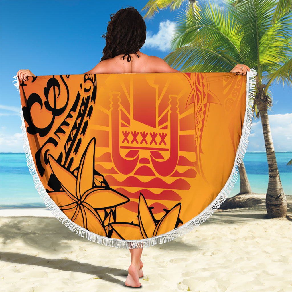 French Polynesia Manta Ray Tattoo Beach Blanket Tahiti Hahalua Tiare Maori Gradient Style LT14 - Polynesian Pride