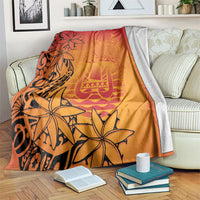 French Polynesia Manta Ray Tattoo Blanket Tahiti Hahalua Tiare Maori Gradient Style LT14 Orange - Polynesian Pride