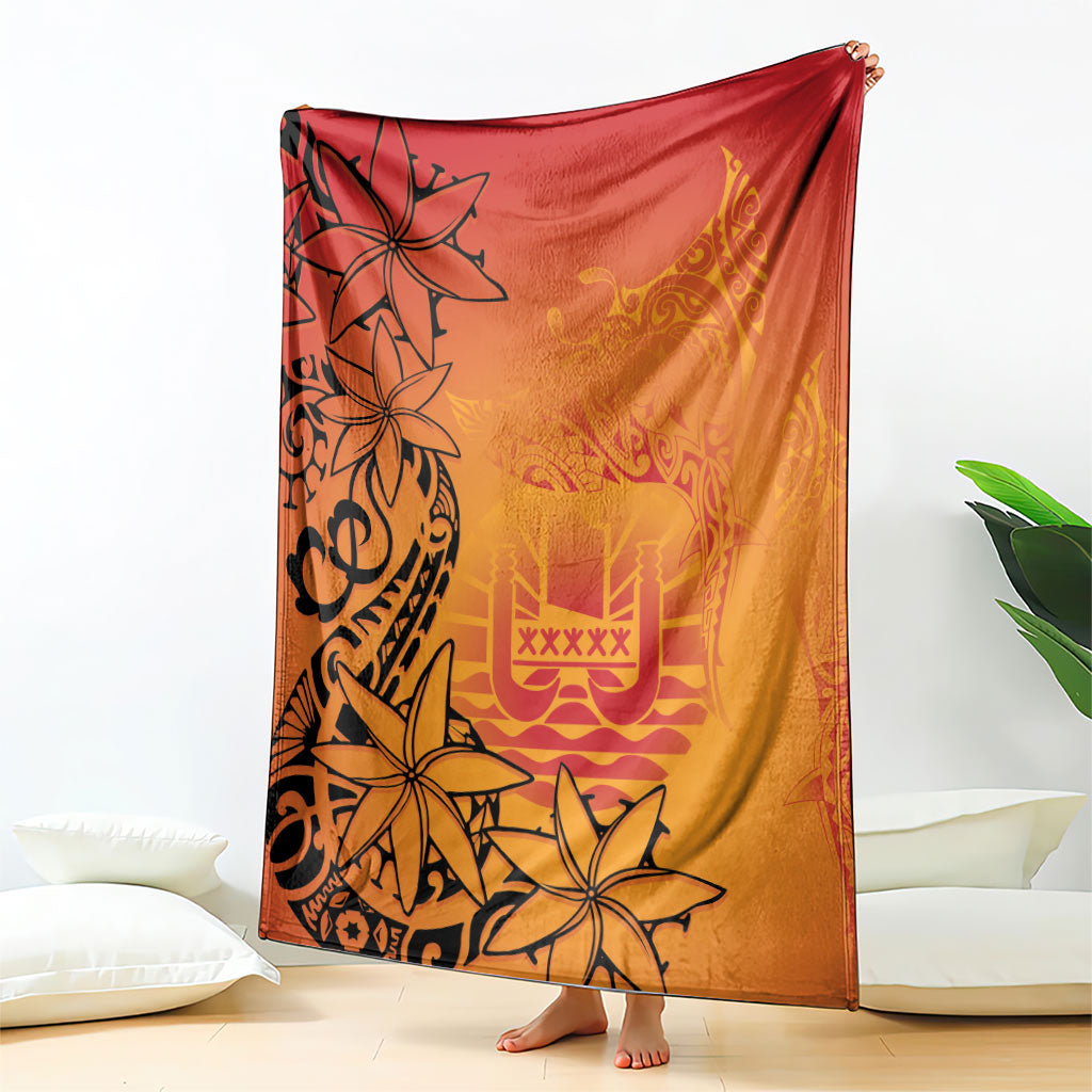French Polynesia Manta Ray Tattoo Blanket Tahiti Hahalua Tiare Maori Gradient Style LT14 - Polynesian Pride