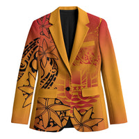 French Polynesia Manta Ray Tattoo Blazer Tahiti Hahalua Tiare Maori Gradient Style LT14 Unisex Orange - Polynesian Pride