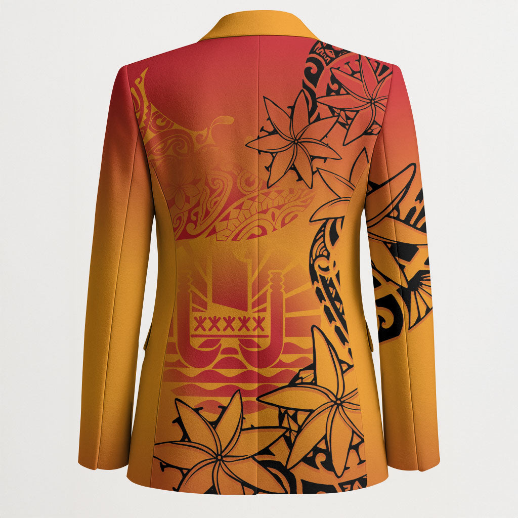 French Polynesia Manta Ray Tattoo Blazer Tahiti Hahalua Tiare Maori Gradient Style LT14 - Polynesian Pride