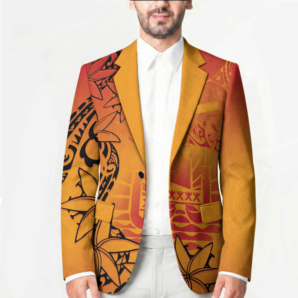 French Polynesia Manta Ray Tattoo Blazer Tahiti Hahalua Tiare Maori Gradient Style LT14 - Polynesian Pride