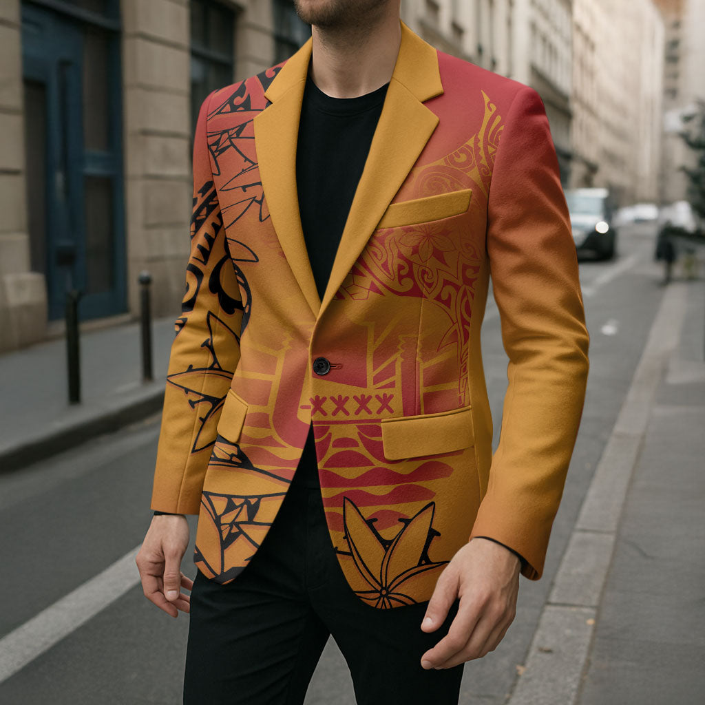 French Polynesia Manta Ray Tattoo Blazer Tahiti Hahalua Tiare Maori Gradient Style LT14 - Polynesian Pride