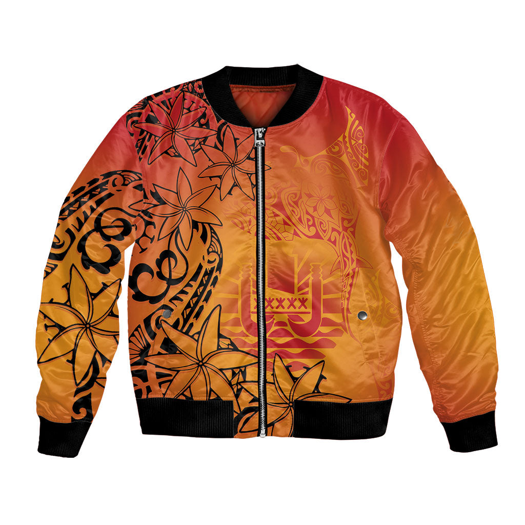 French Polynesia Manta Ray Tattoo Bomber Jacket Tahiti Hahalua Tiare Maori Gradient Style LT14 Unisex Orange - Polynesian Pride