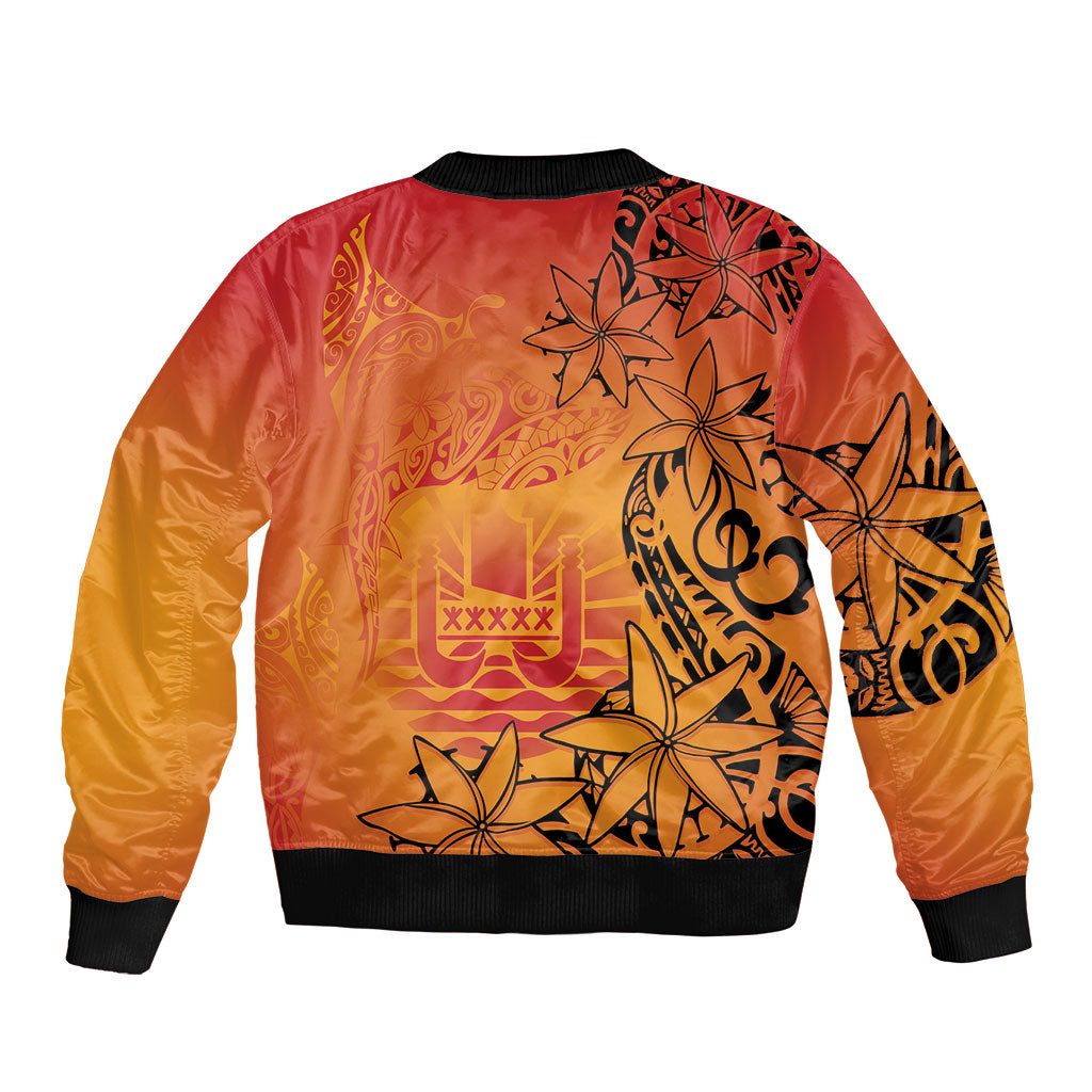 French Polynesia Manta Ray Tattoo Bomber Jacket Tahiti Hahalua Tiare Maori Gradient Style LT14 - Polynesian Pride
