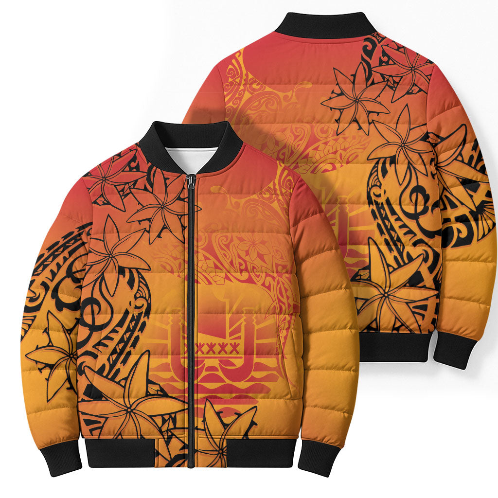 French Polynesia Manta Ray Tattoo Bomber Puffer Jacket Tahiti Hahalua Tiare Maori Gradient Style LT14 - Polynesian Pride