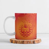 French Polynesia Manta Ray Tattoo Ceramic Mug Tahiti Hahalua Tiare Maori Gradient Style