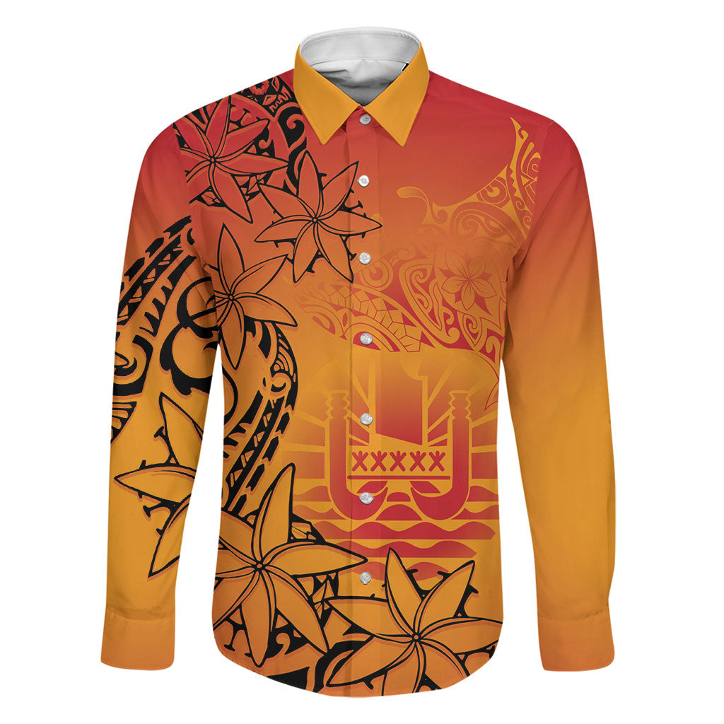 French Polynesia Manta Ray Tattoo Family Matching Long Sleeve Bodycon Dress and Hawaiian Shirt Tahiti Hahalua Tiare Maori Gradient Style