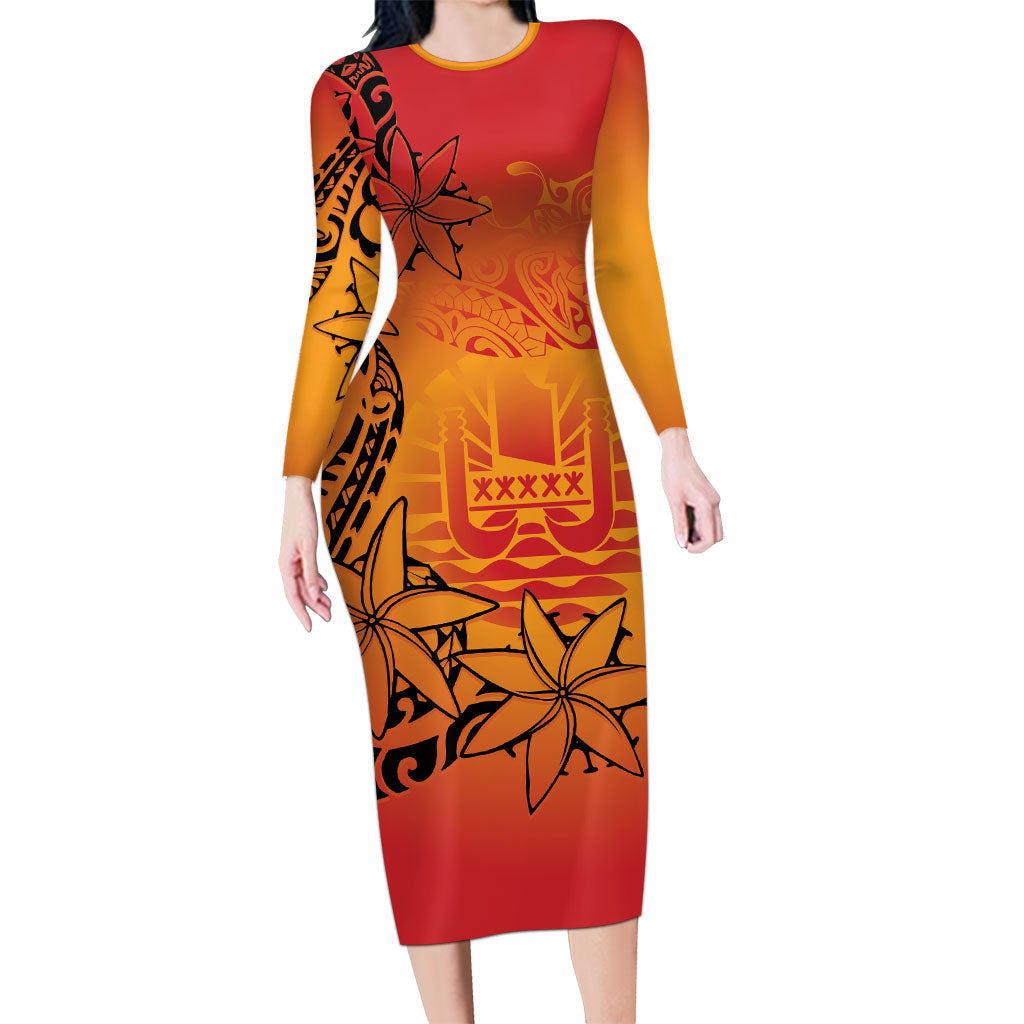 French Polynesia Manta Ray Tattoo Family Matching Long Sleeve Bodycon Dress and Hawaiian Shirt Tahiti Hahalua Tiare Maori Gradient Style