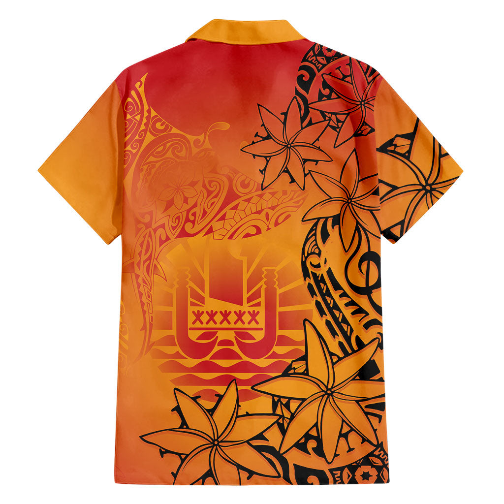 French Polynesia Manta Ray Tattoo Family Matching Off The Shoulder Long Sleeve Dress and Hawaiian Shirt Tahiti Hahalua Tiare Maori Gradient Style