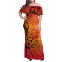 French Polynesia Manta Ray Tattoo Family Matching Off Shoulder Maxi Dress and Hawaiian Shirt Tahiti Hahalua Tiare Maori Gradient Style