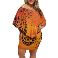 French Polynesia Manta Ray Tattoo Family Matching Off Shoulder Short Dress and Hawaiian Shirt Tahiti Hahalua Tiare Maori Gradient Style