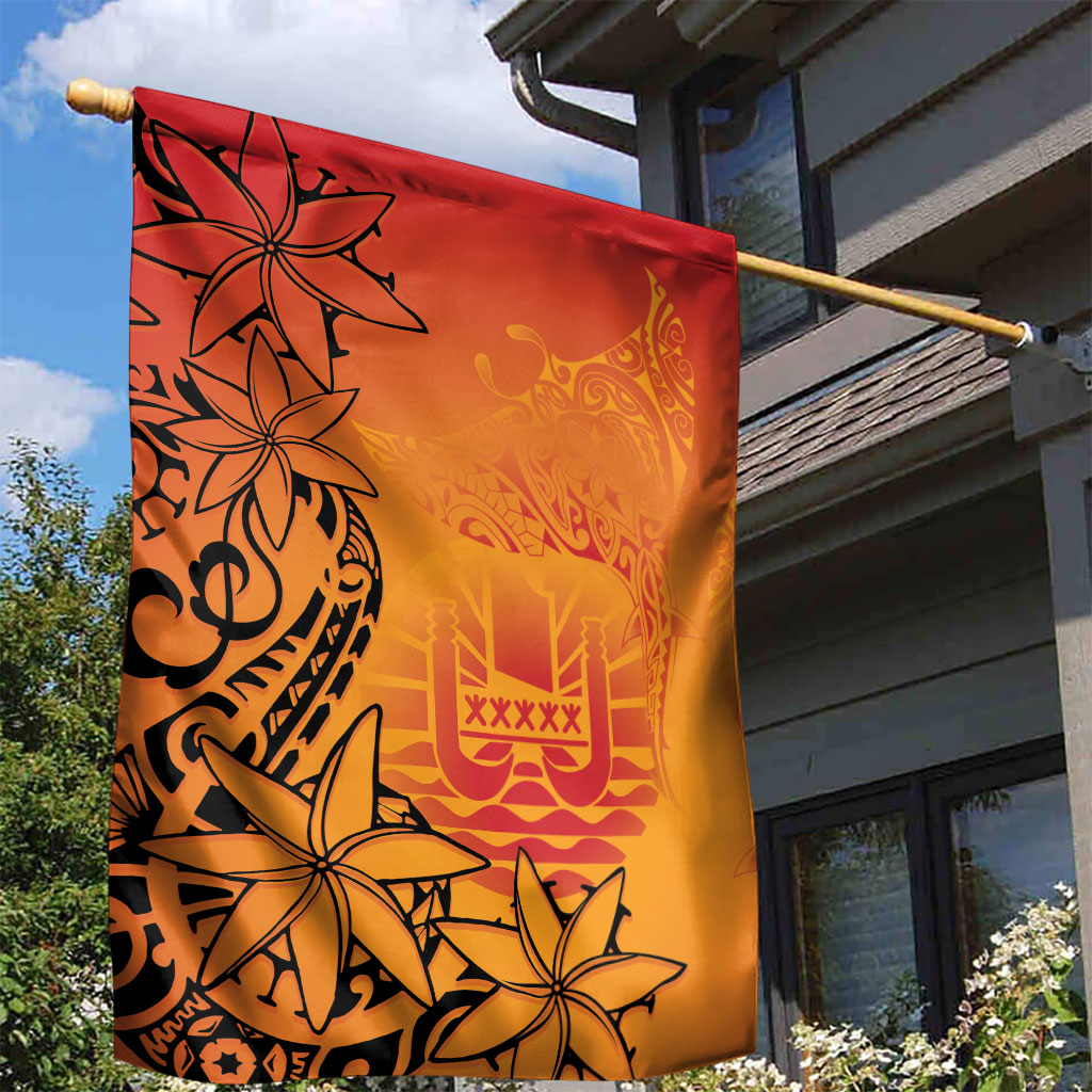French Polynesia Manta Ray Tattoo Garden Flag Tahiti Hahalua Tiare Maori Gradient Style LT14 - Polynesian Pride